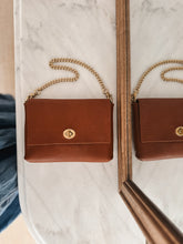 Load image into Gallery viewer, Mini Clutch with Twist Lock in French Milled Cognac Queen's Length Brass Chain