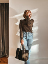 Load image into Gallery viewer, Medium Tote in Chocolate All Weather Suede with Deep Olive-Brown Straps