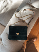 Load image into Gallery viewer, Mini Clutch with Twist Lock in Black All Weather Suede with Shortie leather handle