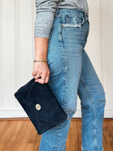 Load image into Gallery viewer, Cope & Co. Petite Flap Bag Midnight Navy Suede Bag - Heirloom Suede Collection