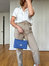 Load image into Gallery viewer, Petite Flap Handbag in Milled French Blue with Shortie Leather Handle