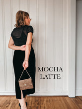 Load image into Gallery viewer, Mini Clutch with Twist Lock in All Weather Suede with Queen's Length Brass Chain