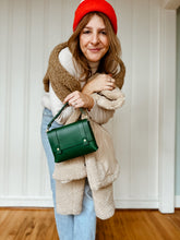 Load image into Gallery viewer, Mini Clutch with shortie handle in Italian Racing Green Vegetable Tanned Leather