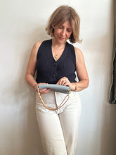 Load image into Gallery viewer, Mini Clutch with Twist Lock in Light Blue with Shortie Leather Handle