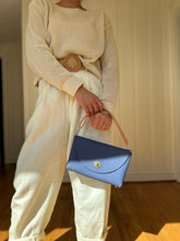 Load image into Gallery viewer, Petite Flap Handbag in Milled French Blue with Shortie Leather Handle