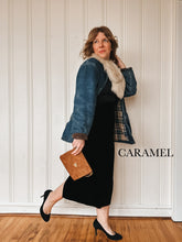 Load image into Gallery viewer, Mini Clutch with Twist Lock in All Weather Suede with Queen's Length Brass Chain