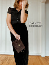 Load image into Gallery viewer, Mini Clutch with Twist Lock in All Weather Suede with Queen's Length Brass Chain