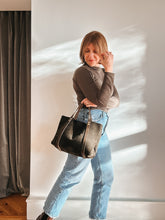 Load image into Gallery viewer, Medium Tote in Chocolate All Weather Suede with Deep Olive-Brown Straps