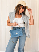 Load image into Gallery viewer, Cope & Co. Petite Flap Bag Chambray Blue Suede Bag - Heirloom Suede Collection