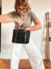 Load image into Gallery viewer, Small Tote in Black Noir All Weather Suede with 3/4” Deep Olive Straps