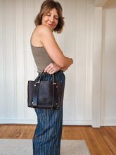 Load image into Gallery viewer, Small Tote in Milled Chocolate Leather with pockets