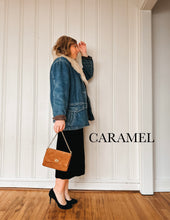 Load image into Gallery viewer, Mini Clutch with Twist Lock in All Weather Suede with Queen's Length Brass Chain
