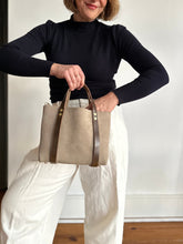 Load image into Gallery viewer, Small Tote in Driftwood Gray All Weather Suede with 3/4” Deep Olive Straps