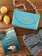 Load image into Gallery viewer, Cope & Co. Petite Flap Bag Milled Poolside Bleu Leather Bag with Leather Shortie Handle