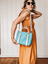 Load image into Gallery viewer, Small Tote in Poolside Bleu Milled Italian Leather with Natural DeLuxe Straps