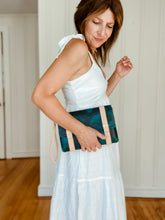 Load image into Gallery viewer, Medium Clutch in Deep Sea Camouflage Milled Leather with Natural DeLuxe Straps