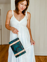 Load image into Gallery viewer, Medium Clutch in Deep Sea Camouflage Milled Leather with Natural DeLuxe Straps