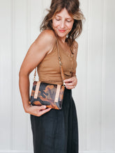 Load image into Gallery viewer, Mini Clutch in British Tan Camouflage Leather with Natural DeLuxe Straps with shortie handle