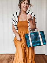 Load image into Gallery viewer, Medium Tote in Deep Sea Camouflage Milled Leather with Natural DeLuxe Handles