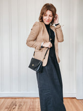 Load image into Gallery viewer, Petite Flap Bag Milled Black Vegetable Tanned Leather with Leather Shortie Handle