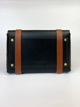 Load image into Gallery viewer, Medium Clutch in Black Vegetable Tanned Leather with Cognac Straps