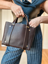 Load image into Gallery viewer, Small Tote in Milled Chocolate Leather with pockets
