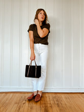 Load image into Gallery viewer, Small Tote in Darkest Chocolate Suede with Deep Olive Straps
