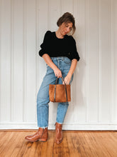 Load image into Gallery viewer, Small Tote in Caramel Suede with Deep Olive Straps
