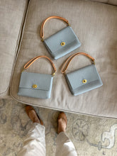 Load image into Gallery viewer, Mini Clutch with Twist Lock in  Light Blue with Shortie Leather Handle
