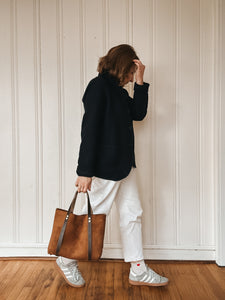 Medium Tote in Caramel All Weather Suede with Deep Olive-Brown Straps