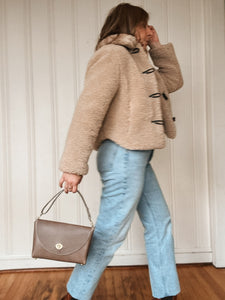 Petite Flap Oyster Gray-Biege Neutral Vegetable Tanned Leather Bag