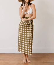 Load image into Gallery viewer, Olive and Cream Gingham Beach Wrap Skirt - Sarong
