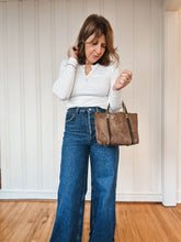Load image into Gallery viewer, Small Tote in Mocha Latte Suede with Deep Olive Straps
