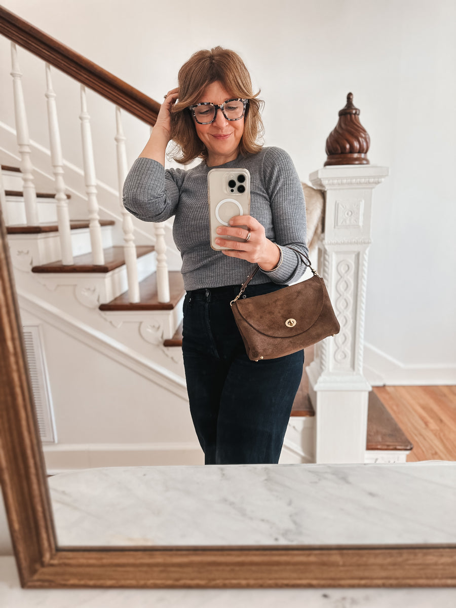 Cope & Co. Petite Flap Bag Mocha Latte Suede Bag - Heirloom Suede Coll