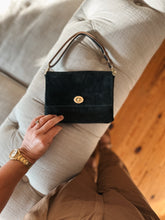 Load image into Gallery viewer, Mini Clutch with Twist Lock in Black All Weather Suede with Shortie leather handle
