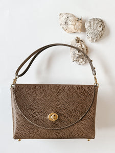 Petite Flap Oyster Gray-Biege Neutral Vegetable Tanned Leather Bag