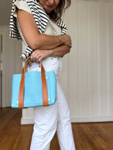 Load image into Gallery viewer, Small Tote in Poolside Bleu Milled Italian Leather with Saddle Straps
