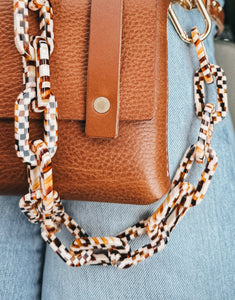 Long Bag Strap - Checkerboard Tortoise Chain Bag Strap