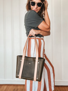 Medium Tote in Olive Milled Leather with Natural DeLuxe Handles