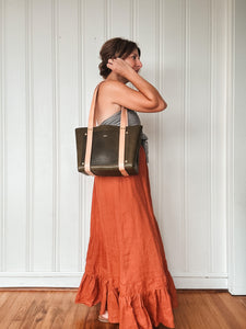 Medium Tote in Olive Milled Leather with Natural DeLuxe Handles
