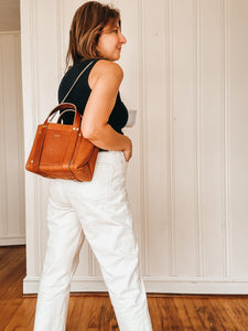 Small Tote in Milled Cognac Vegetable Tanned Leather