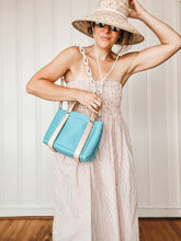 Load image into Gallery viewer, Small Tote in Poolside Bleu Milled Italian Leather with Natural DeLuxe Straps
