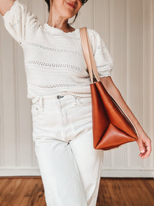 Large Tote in Cognac Vegetable Tanned Leather with Natural DeLuxe Handles