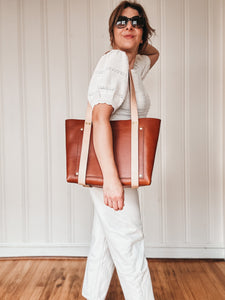 Large Tote in Cognac Vegetable Tanned Leather with Natural DeLuxe Handles