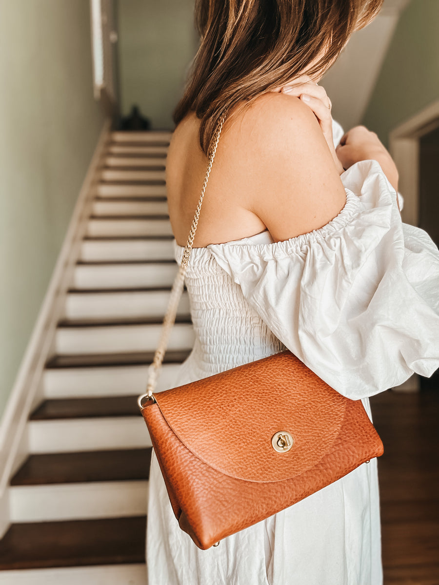 Petite Flap Bag Milled Cognac Vegetable Tanned Leather – Cope & Co.