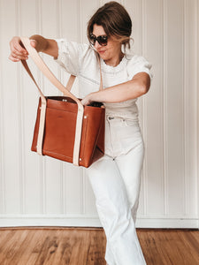 Large Tote in Cognac Vegetable Tanned Leather with Natural DeLuxe Handles