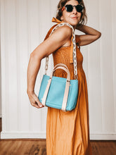 Load image into Gallery viewer, Small Tote in Poolside Bleu Milled Italian Leather with Natural DeLuxe Straps
