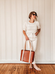 Large Tote in Cognac Vegetable Tanned Leather with Natural DeLuxe Handles