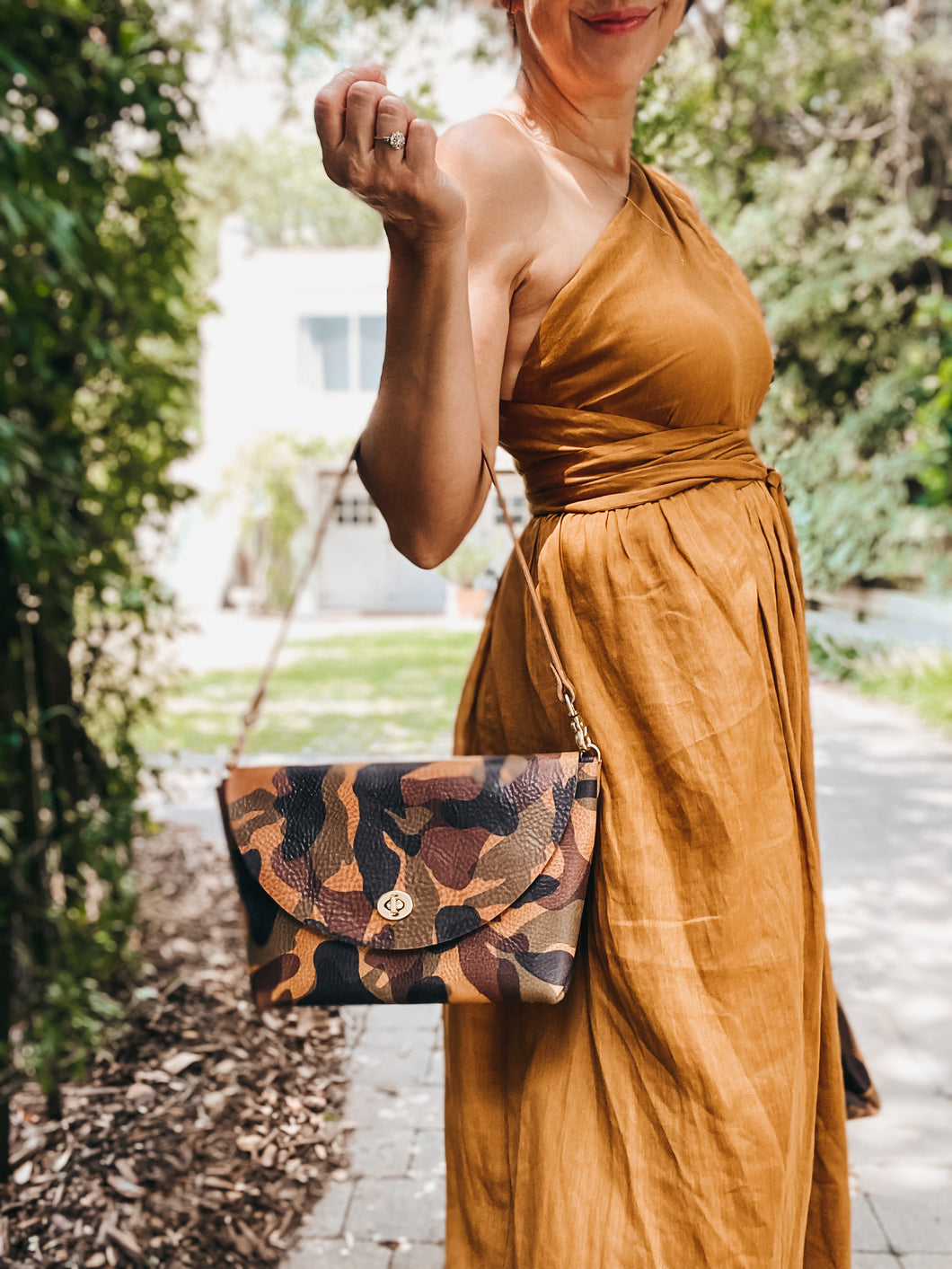 Small Flap Bag in British Tan Camouflage Leather