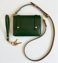 Load image into Gallery viewer, Mini Clutch in British Racing Green Vegetable Tanned Leather with Crossbody and Wristlet Straps
